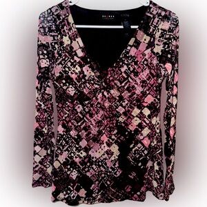 Y2K Liz Claiborne Long Sheer Sleeve Twist Front Top Sz M